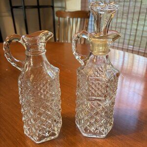 Vintage 1960s Anchor Hocking Wexford Clear Glass Oil & Vinegar Cruet Set - RARE!